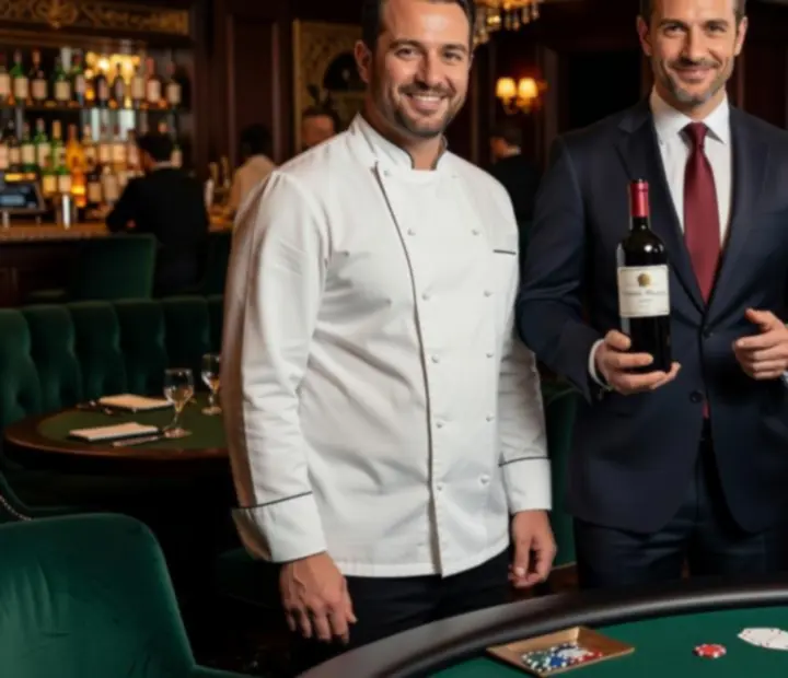 Zespół ekspertów – szef kuchni, sommelier i krupier w eleganckim, przyciemnionym wnętrzu