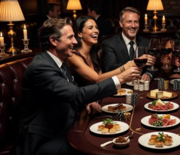 Goście Grand Table Lounge podczas wieczornego turnieju i wspólnej degustacji przy eleganckim stole pokerowym