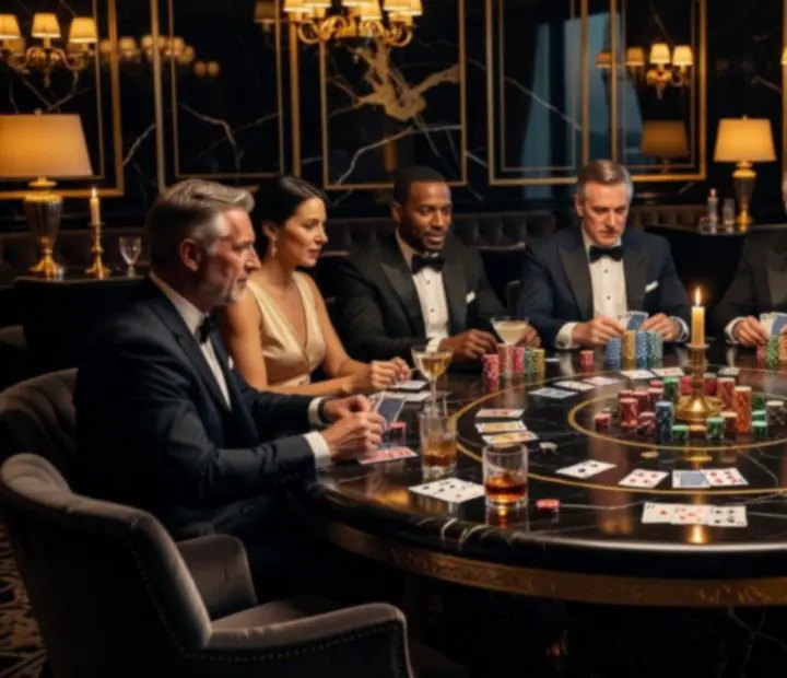 Turniej pokerowy z graczami przy eleganckim stole