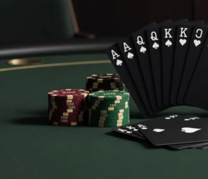 Luksusowe karty i ceramiczne żetony premium na stole pokerowym