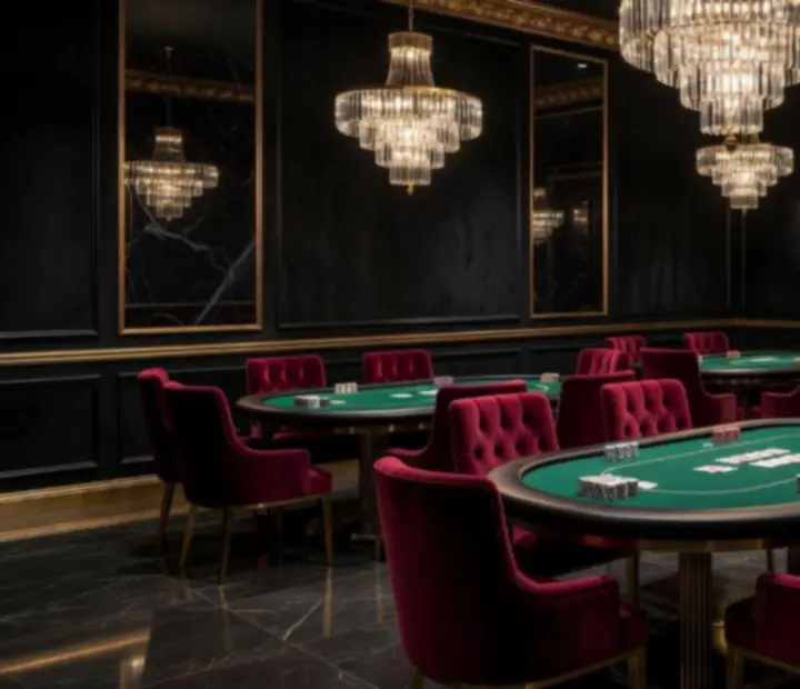 Salon pokerowy Zacisz Nytaras z nastrojowym oświetleniem i eleganckimi stołami