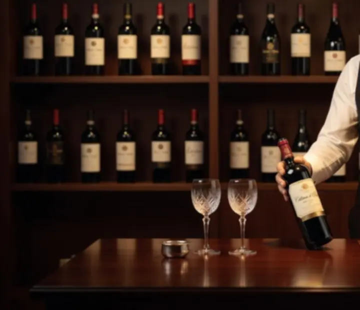 Sommelier prezentujący kieliszki wina w przyciemnionym wnętrzu